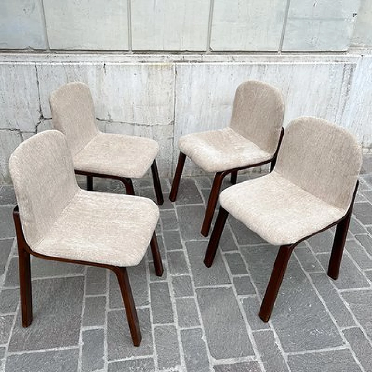 4 Upholstered cotton velvet chairs, 1970s 11