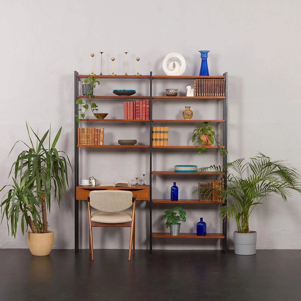 Teak and metal bookcase with desk by Ollie Borg for Asko, 1960s 1