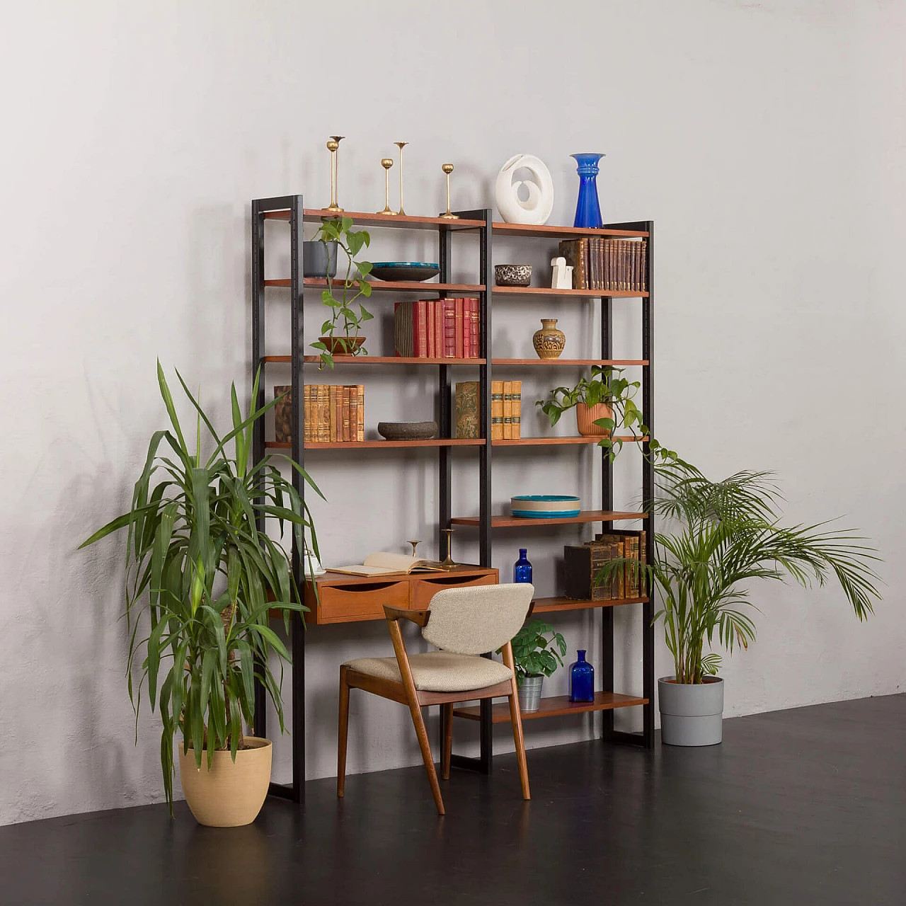 Teak and metal bookcase with desk by Ollie Borg for Asko, 1960s 2