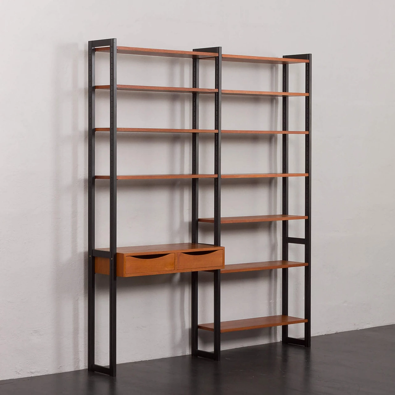 Teak and metal bookcase with desk by Ollie Borg for Asko, 1960s 3