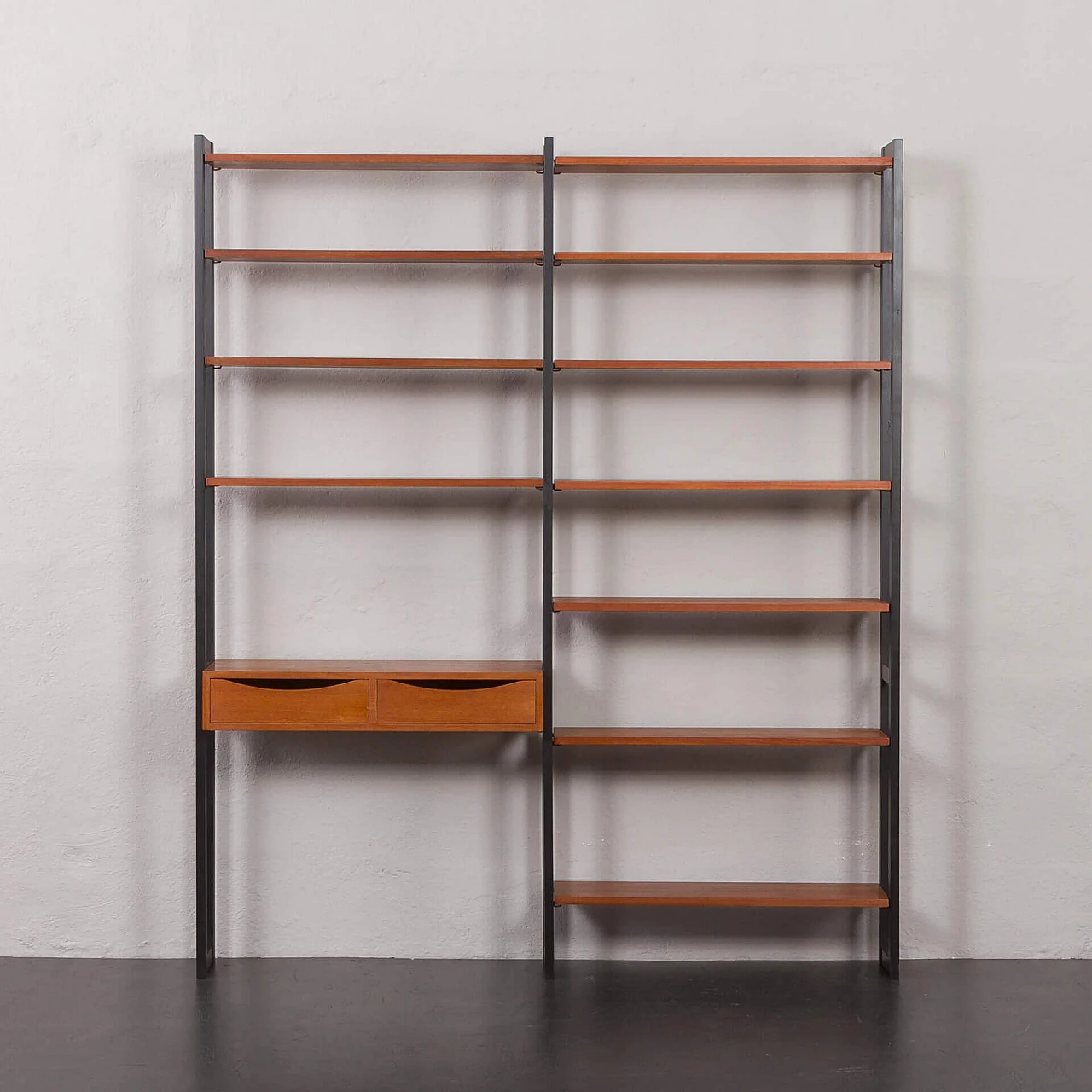 Teak and metal bookcase with desk by Ollie Borg for Asko, 1960s 4