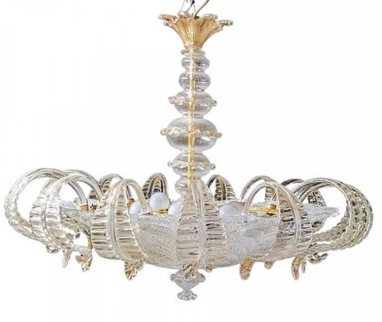 Gilded Murano glass chandelier with crystal leaves, 1980s 1