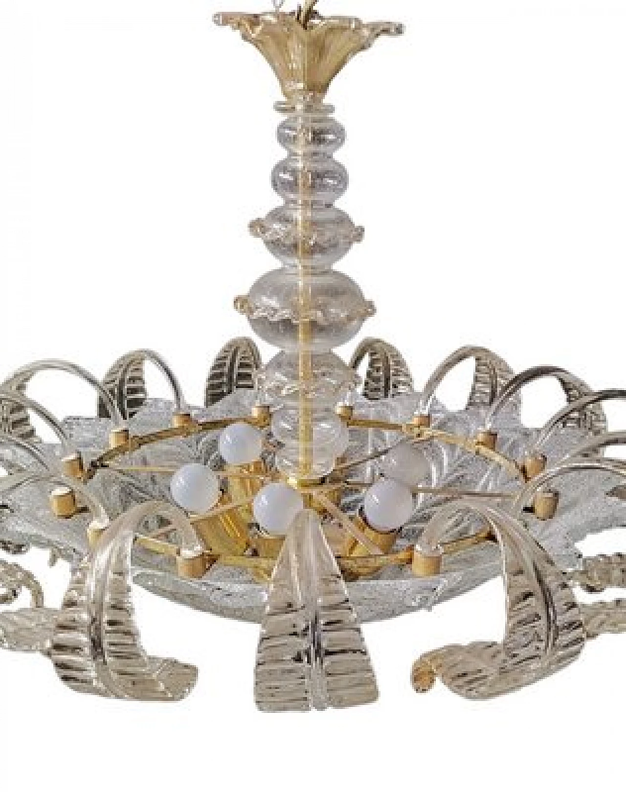 Gilded Murano glass chandelier with crystal leaves, 1980s 2