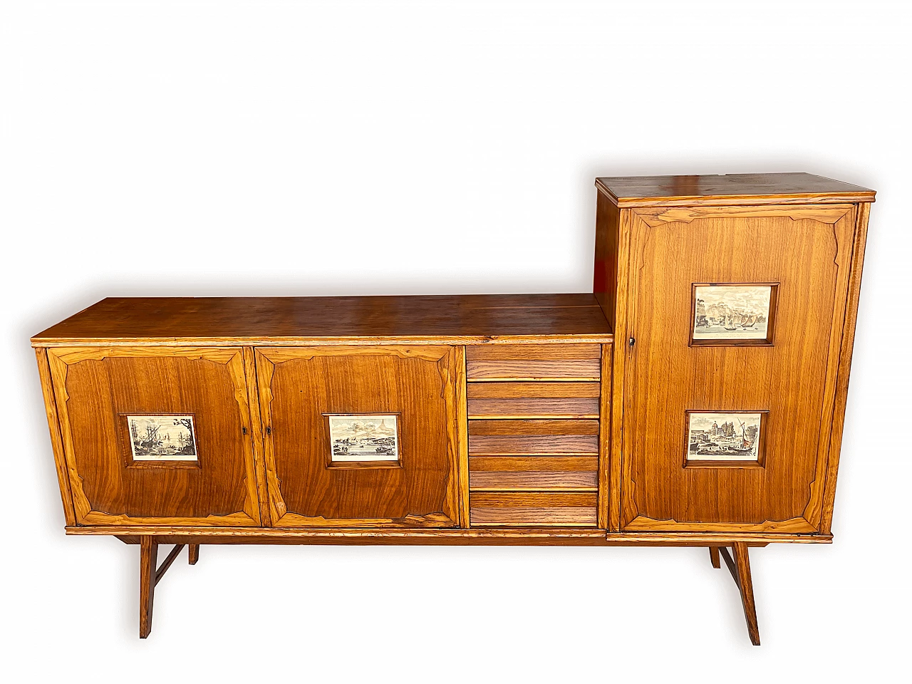 Sideboard in carved, inlaid and decorated oak, 1950s 2