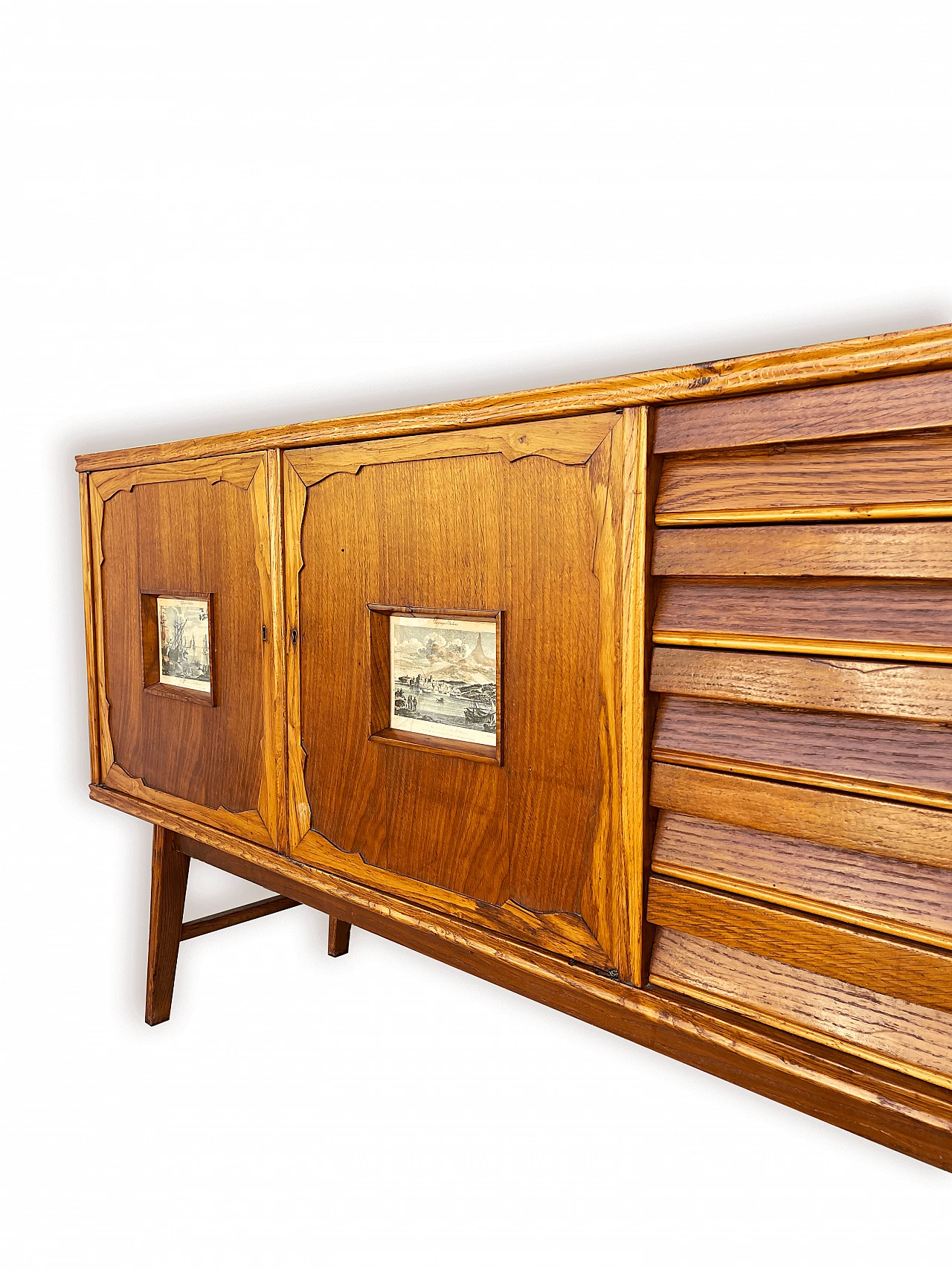 Sideboard in carved, inlaid and decorated oak, 1950s 4