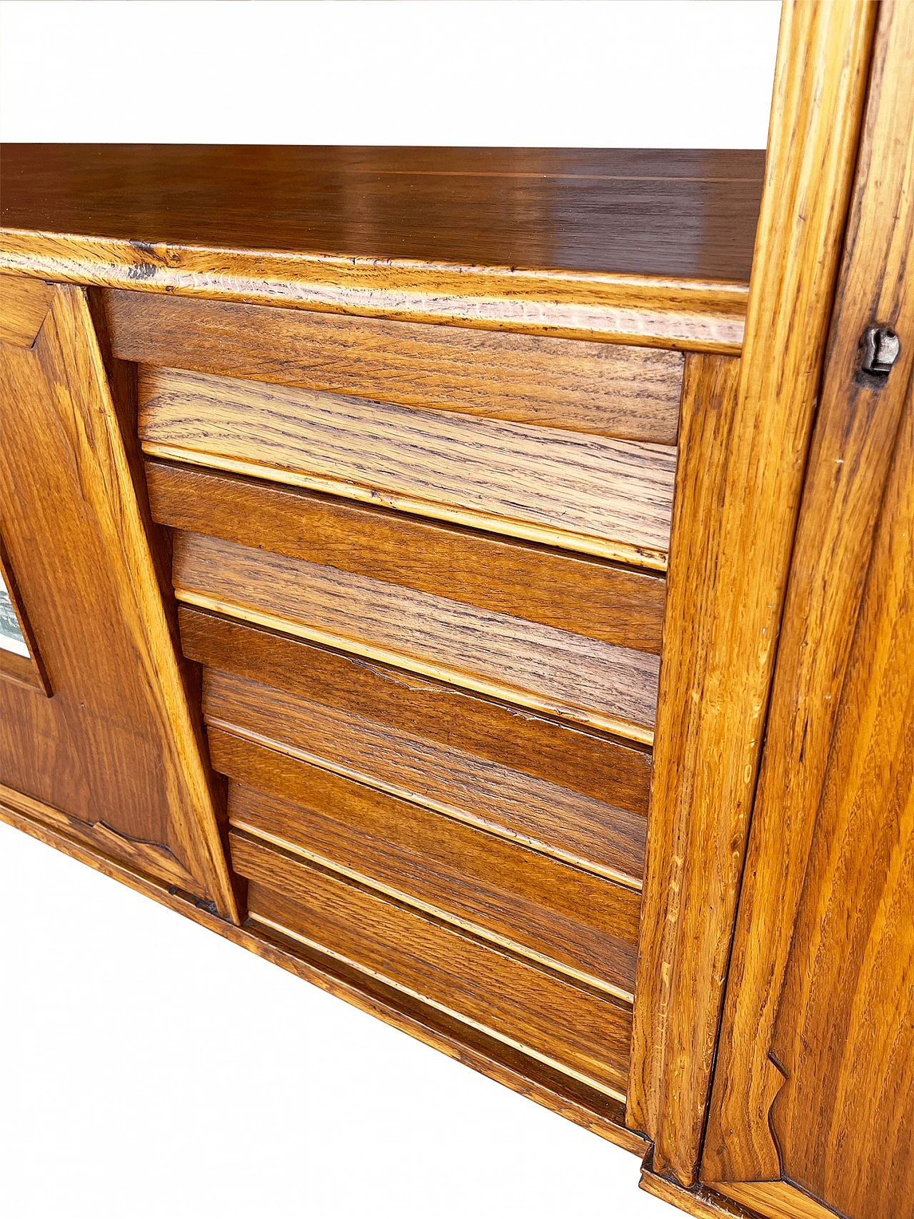 Sideboard in carved, inlaid and decorated oak, 1950s 6