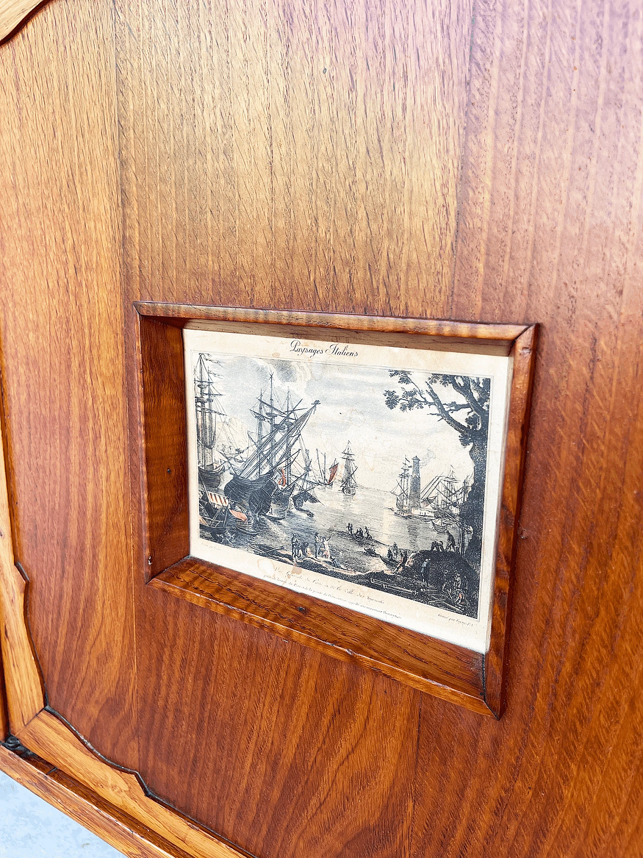 Sideboard in carved, inlaid and decorated oak, 1950s 8