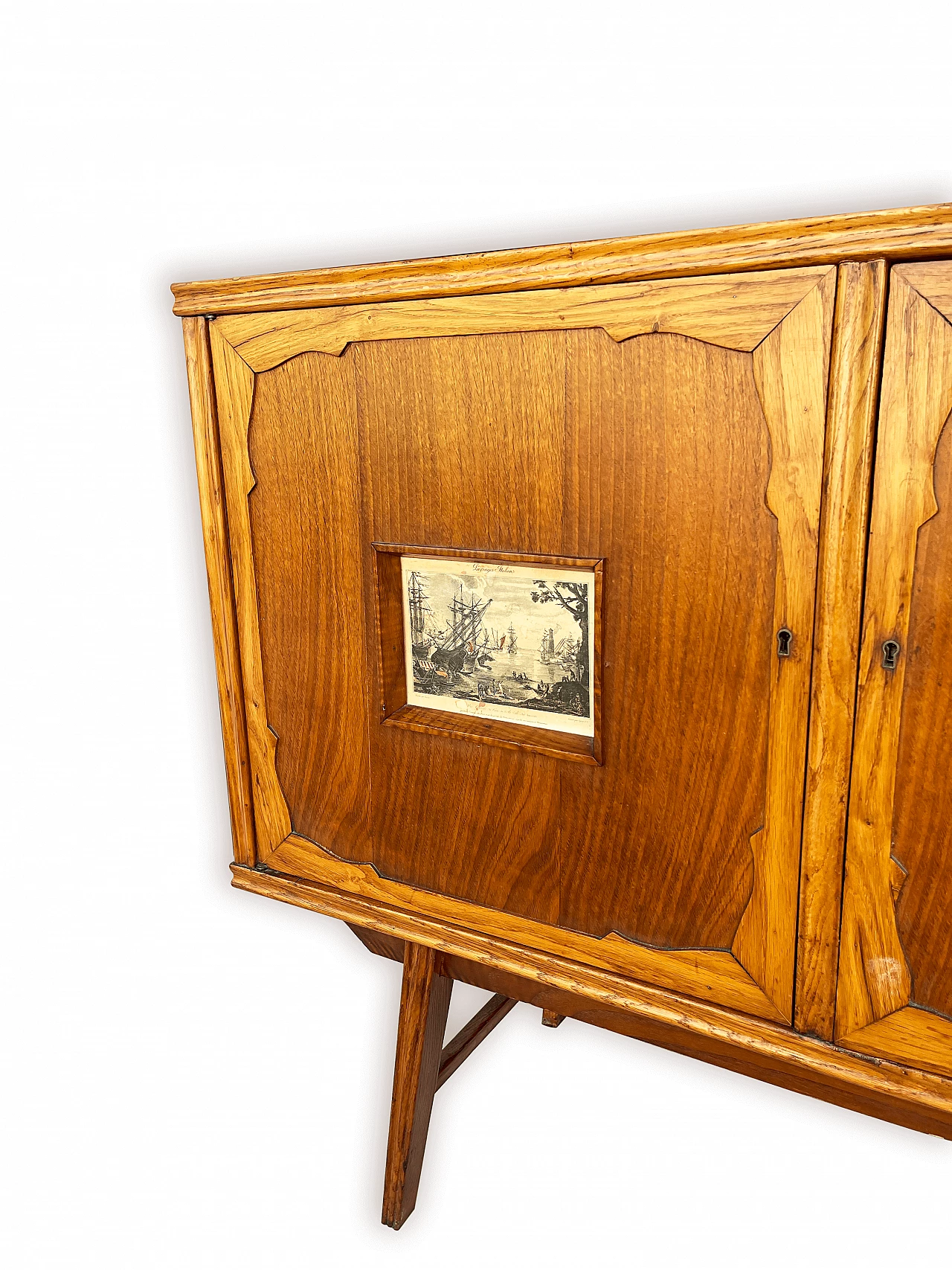 Sideboard in carved, inlaid and decorated oak, 1950s 10