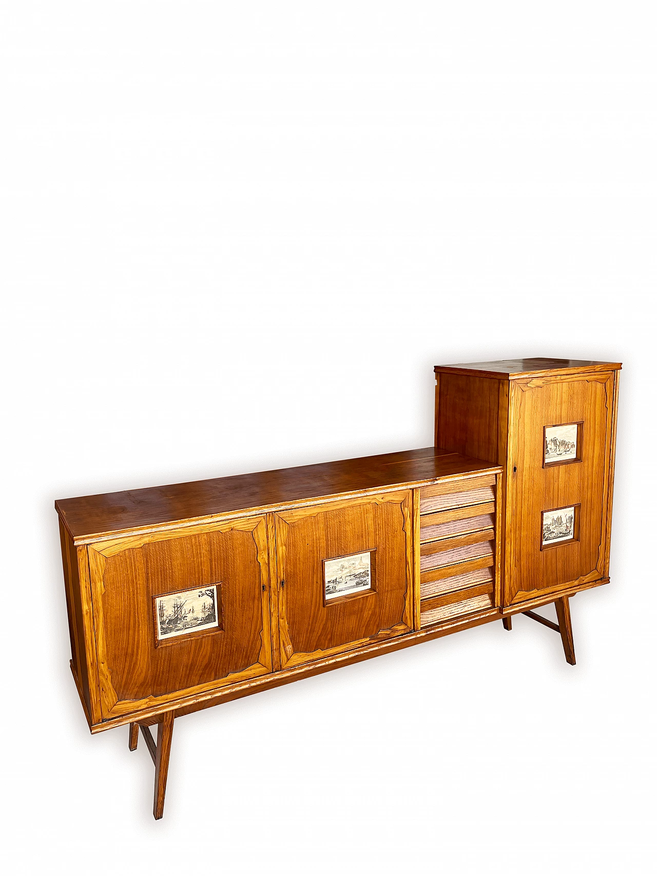 Sideboard in carved, inlaid and decorated oak, 1950s 12