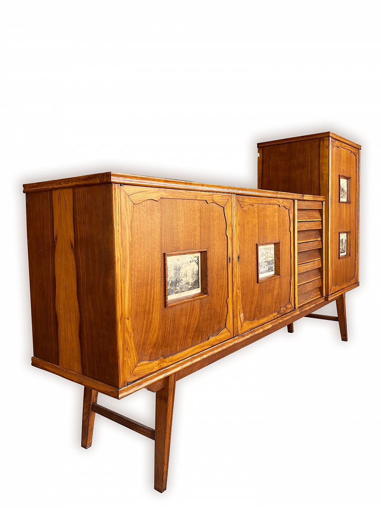 Sideboard in carved, inlaid and decorated oak, 1950s 13