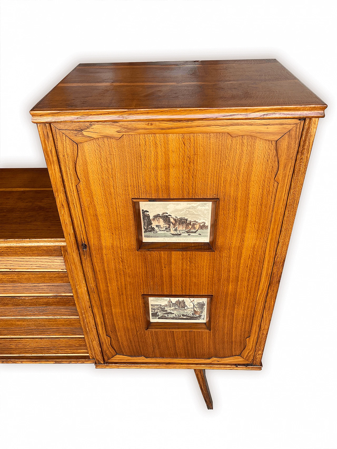 Sideboard in carved, inlaid and decorated oak, 1950s 18