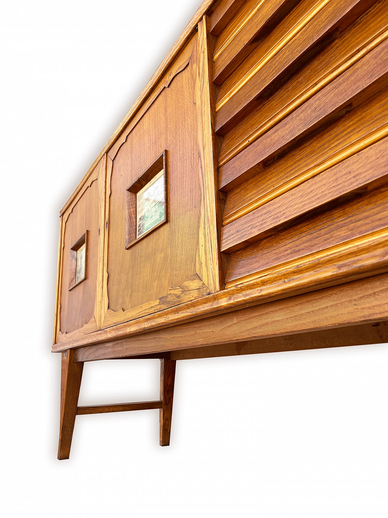 Sideboard in carved, inlaid and decorated oak, 1950s 20