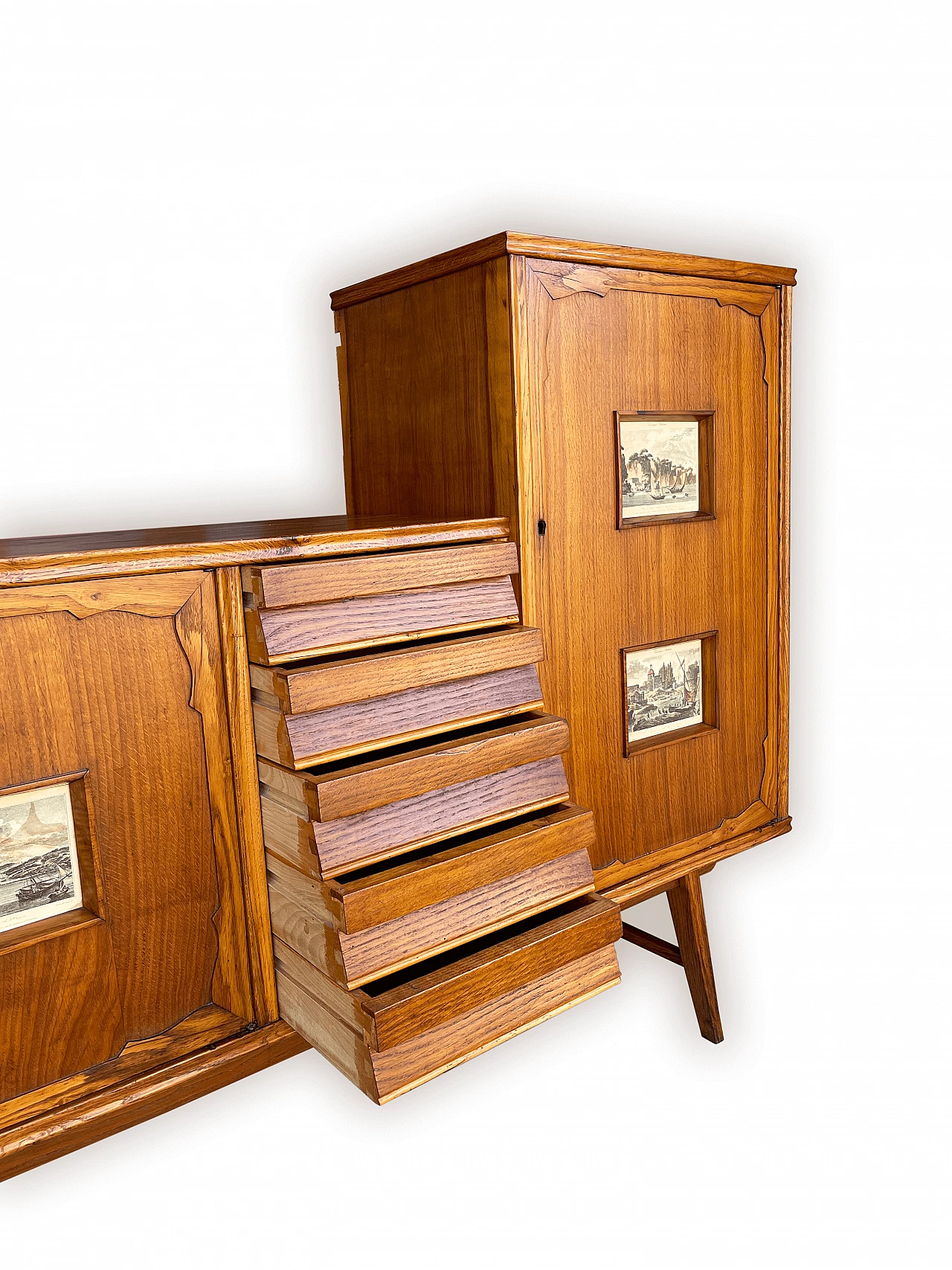 Sideboard in carved, inlaid and decorated oak, 1950s 22