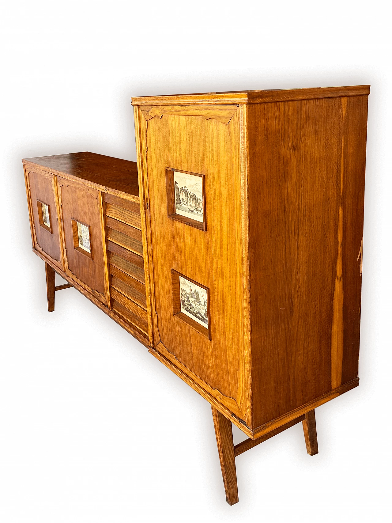 Sideboard in carved, inlaid and decorated oak, 1950s 23