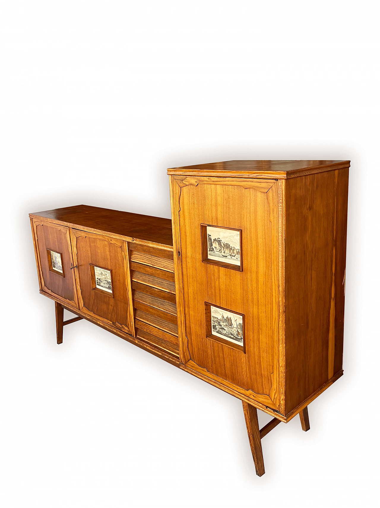 Sideboard in carved, inlaid and decorated oak, 1950s 24