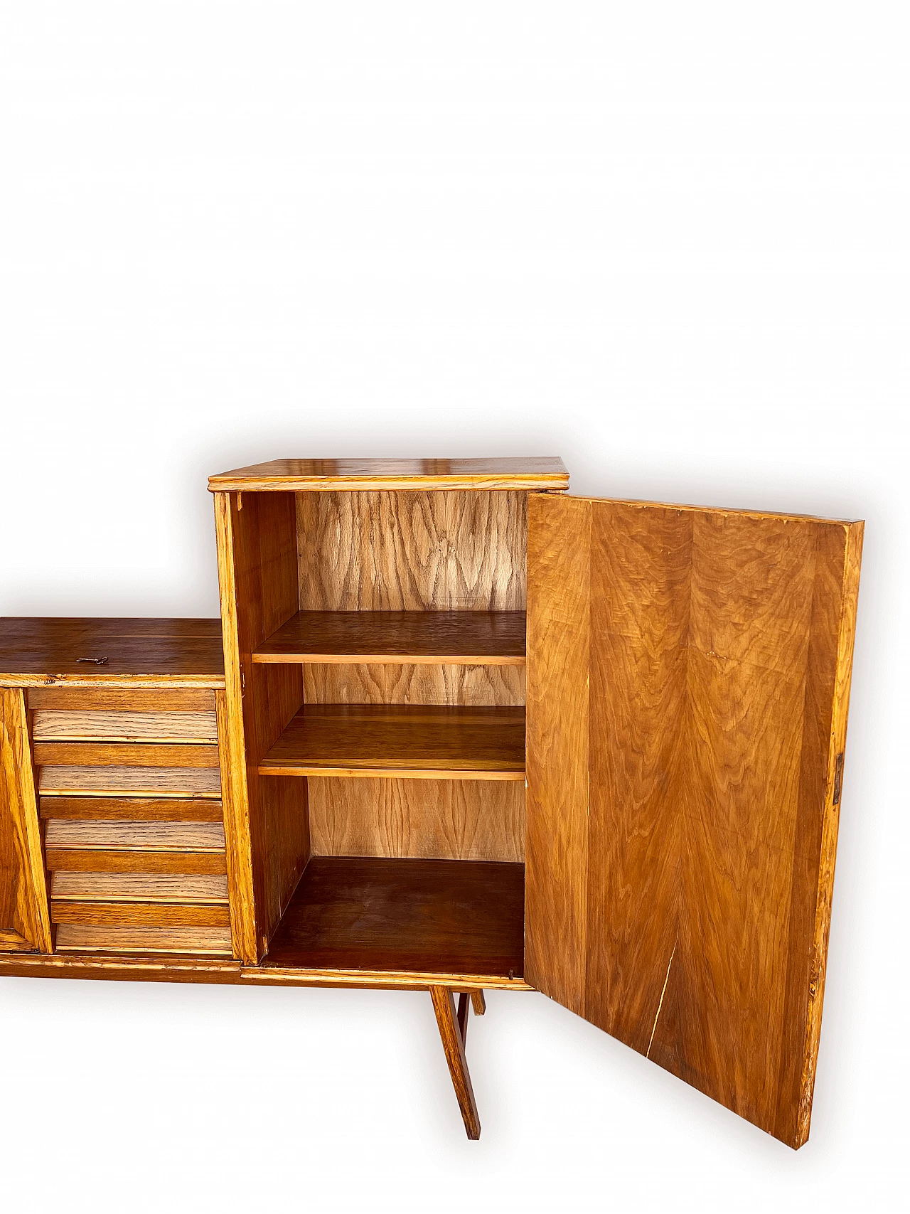 Sideboard in carved, inlaid and decorated oak, 1950s 25