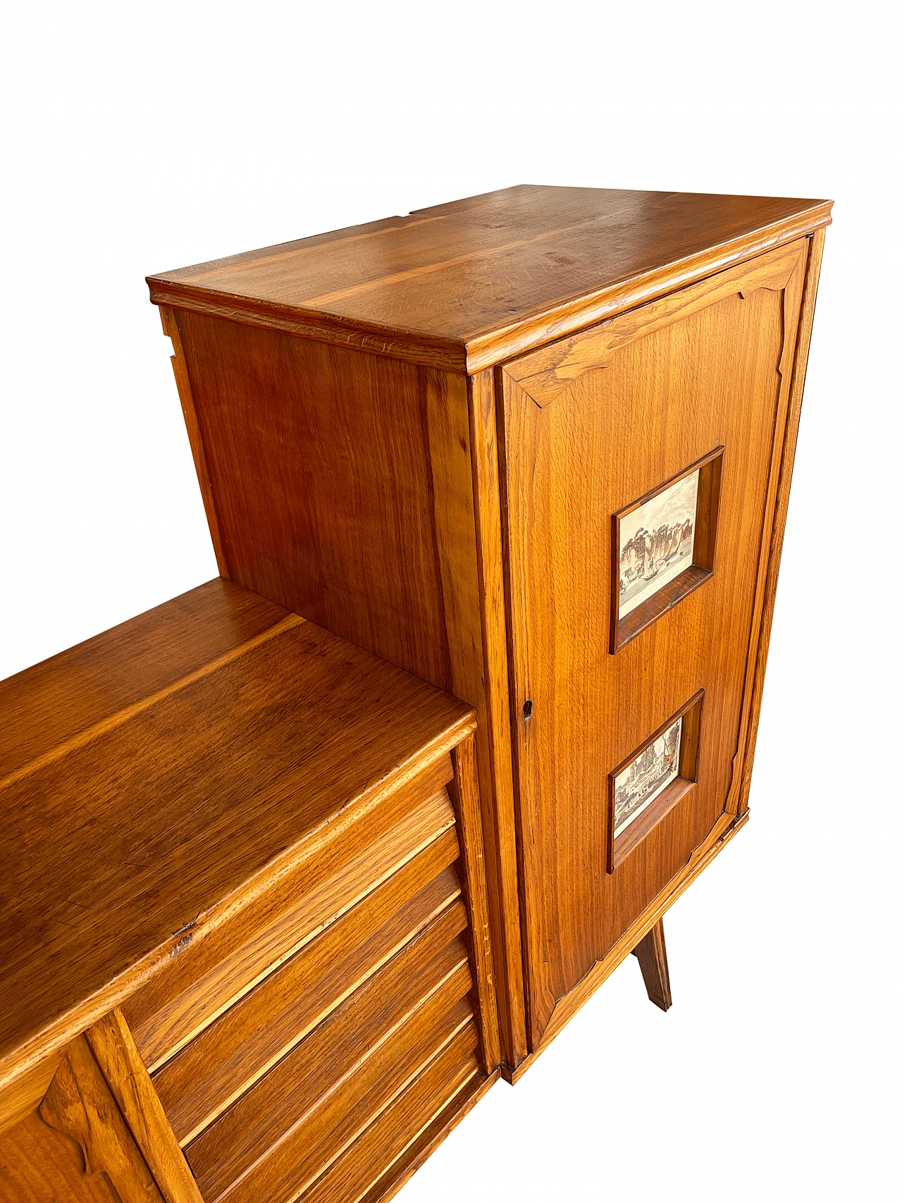 Sideboard in carved, inlaid and decorated oak, 1950s 33