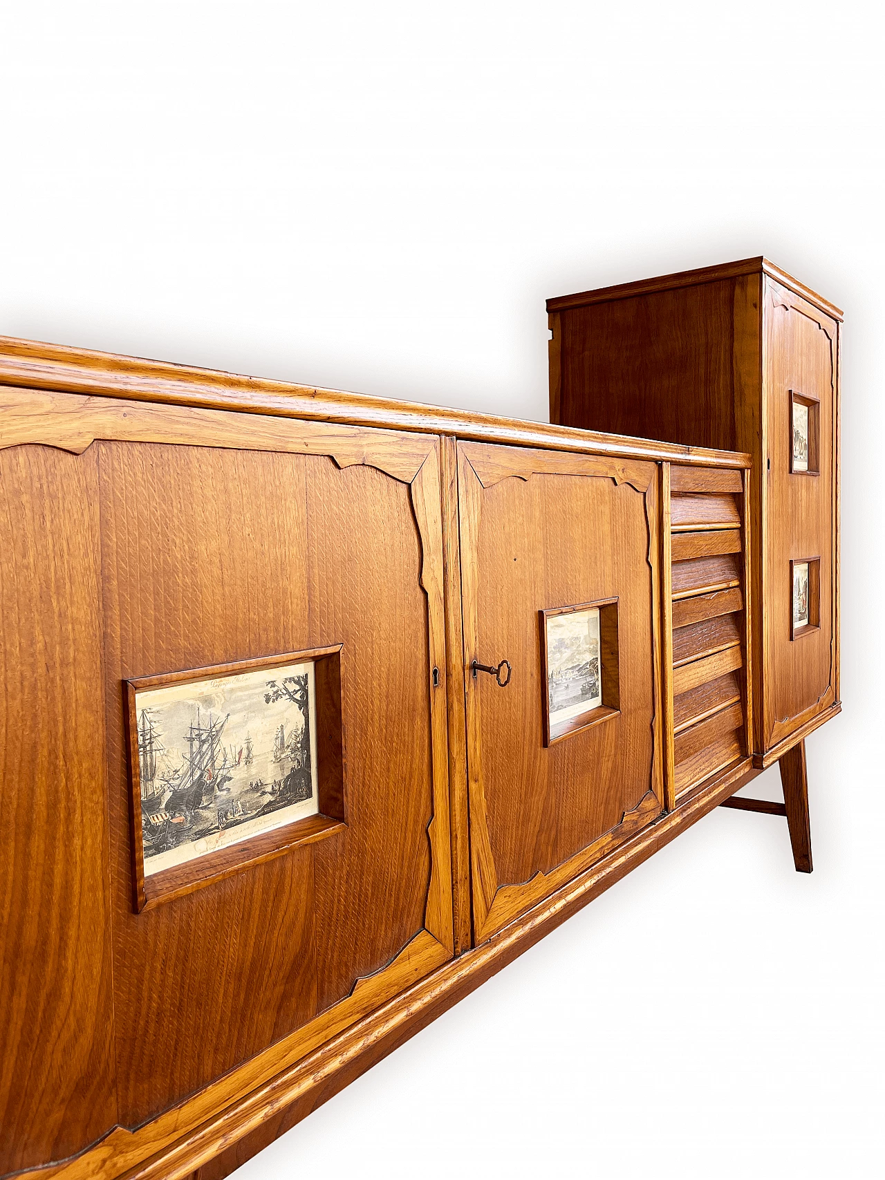 Sideboard in carved, inlaid and decorated oak, 1950s 37