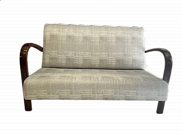 Wood and gray fabric sofa, 1950s