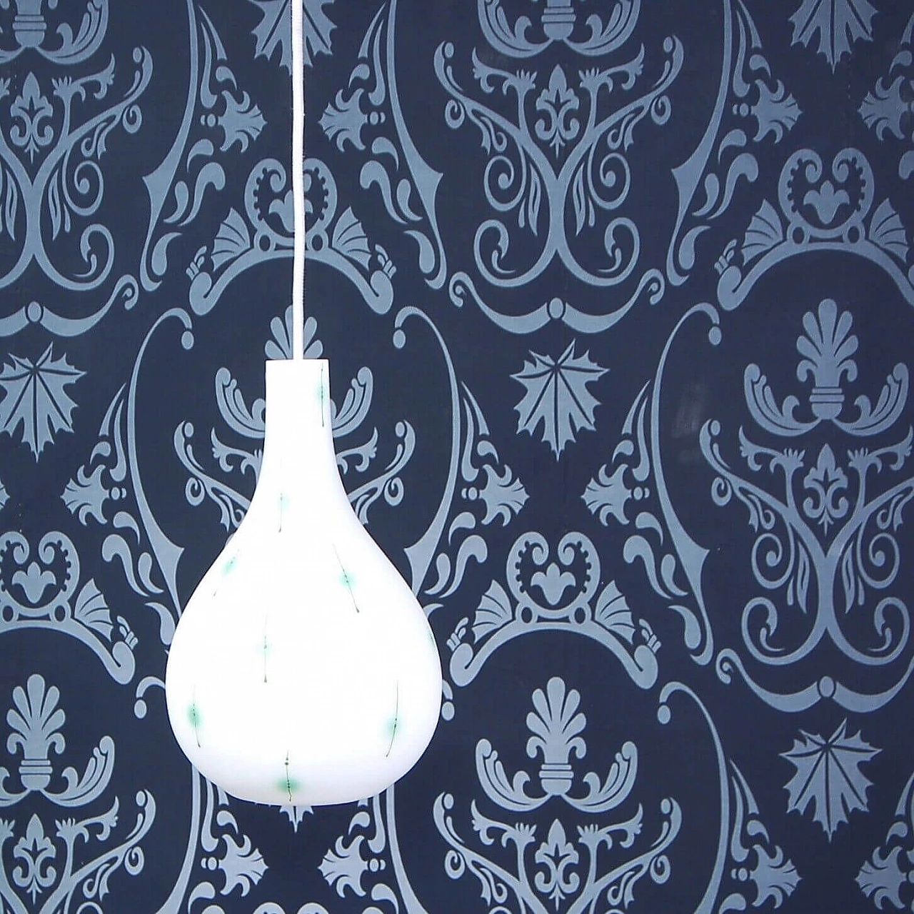 White opaline glass drop chandelier, 1960s 1