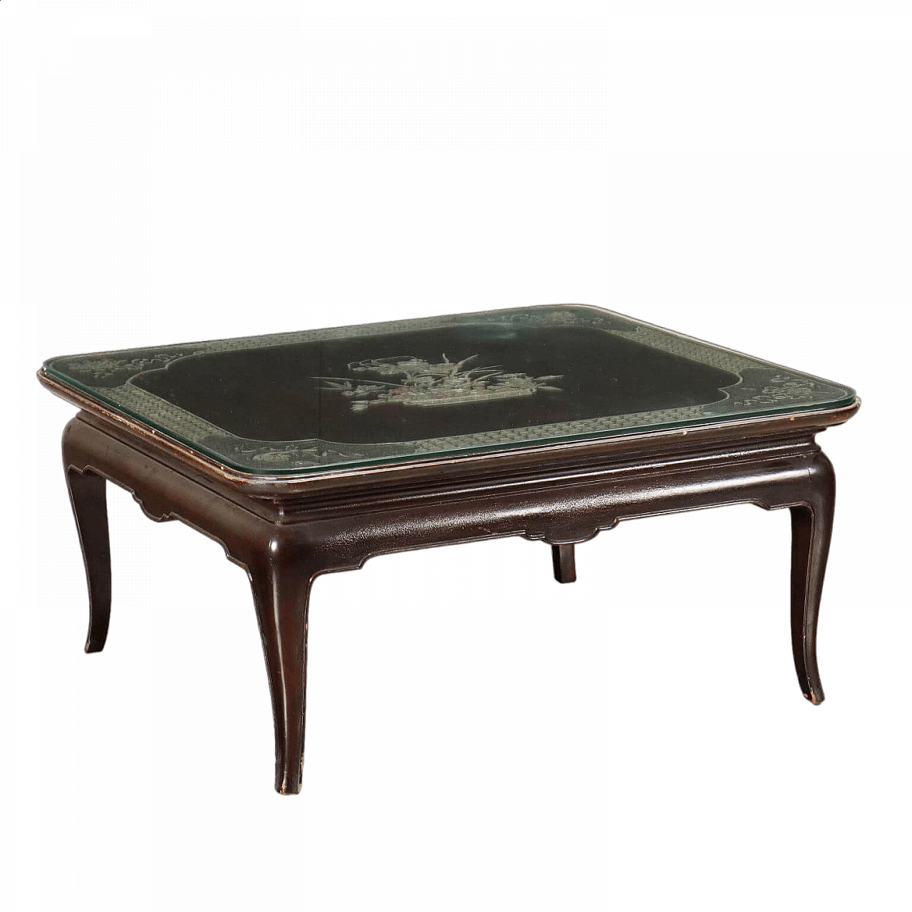 Chinese exotic wood coffee table with carved and lacquered top 11