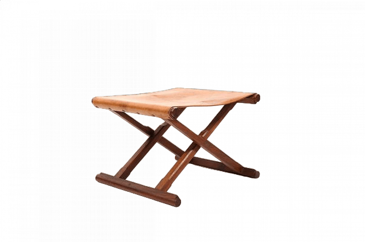 Danish teak and leather folding stool, 1960s 13