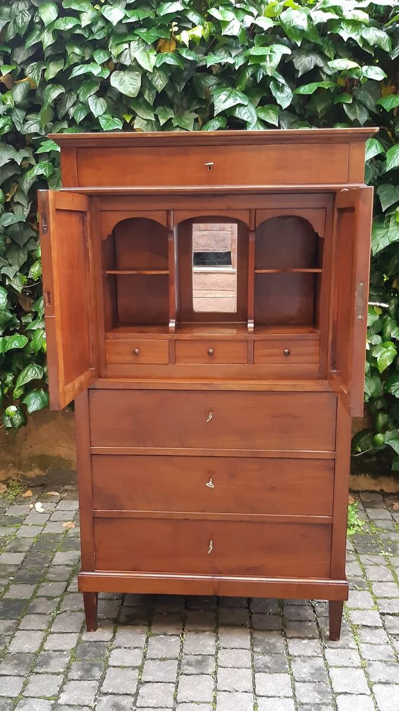 Secretaire in cherry wood with mirror, second half of the 19th century 8