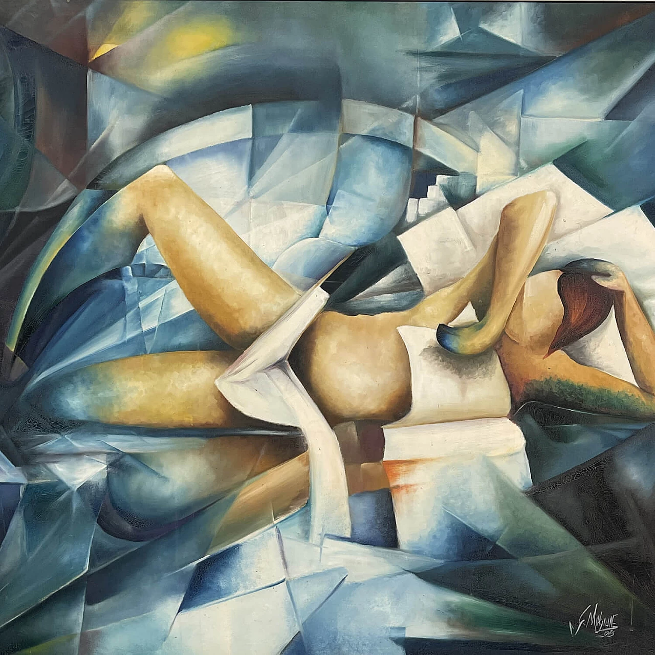 Cubist lying figure, oil painting on canvas, 1971 3