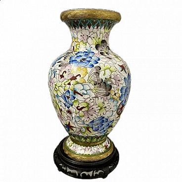 Vaso in cloisonné cinese con decorazioni floreali, anni '60