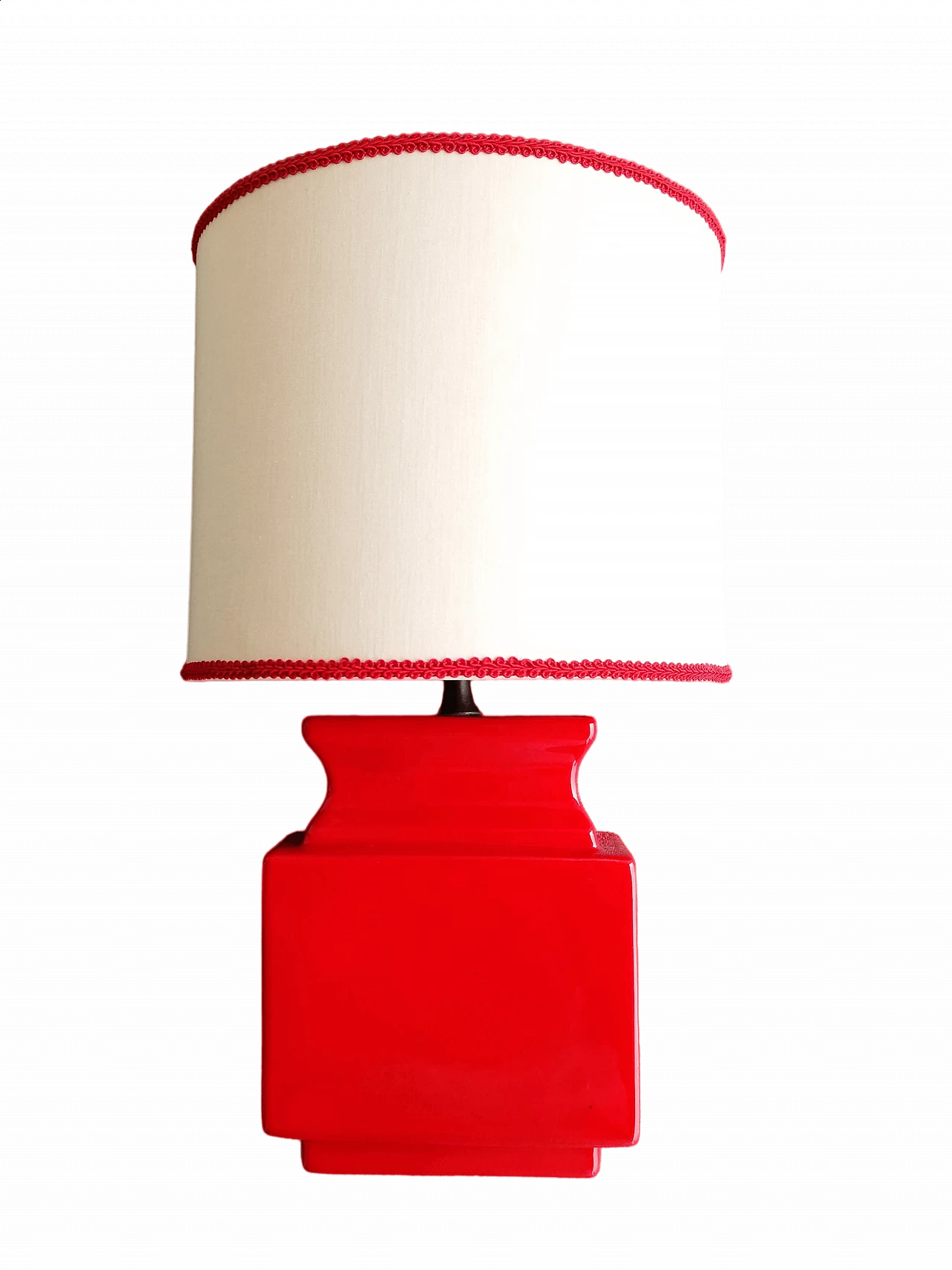 Red glazed ceramic wall lamp with silk shade, 1970s 12