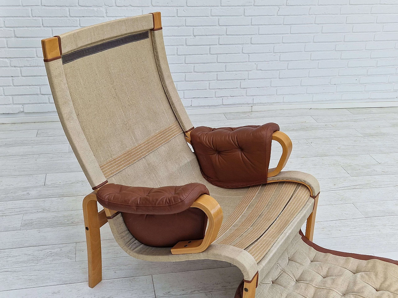 Danish leather and curved beech armchair by Jeki Møbler, 1980s 15