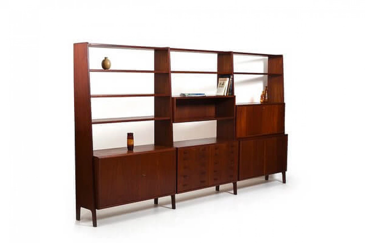 Danish teak bookcase with compartments and drawers, 1950s 2