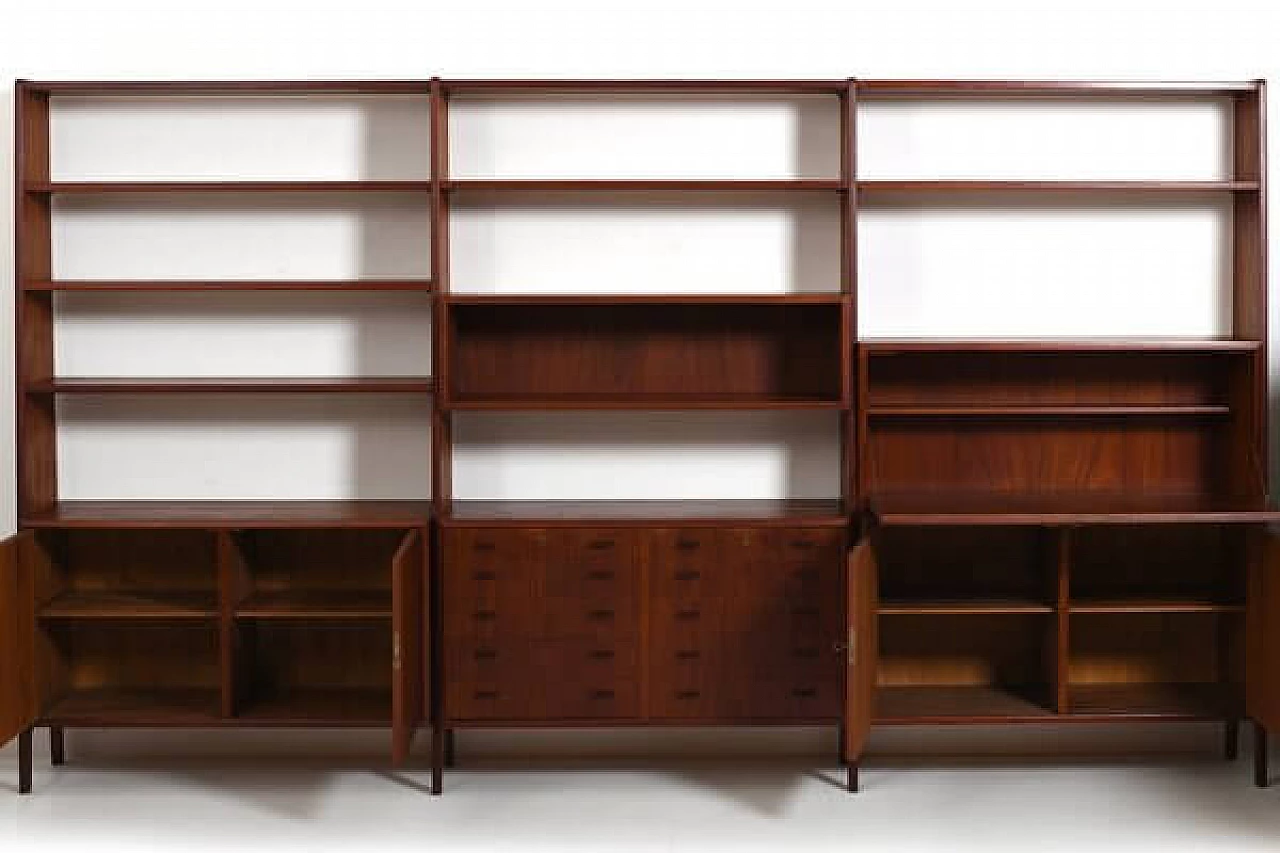 Danish teak bookcase with compartments and drawers, 1950s 4