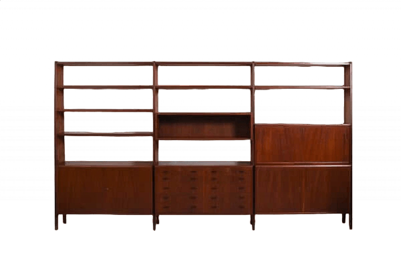 Danish teak bookcase with compartments and drawers, 1950s 14