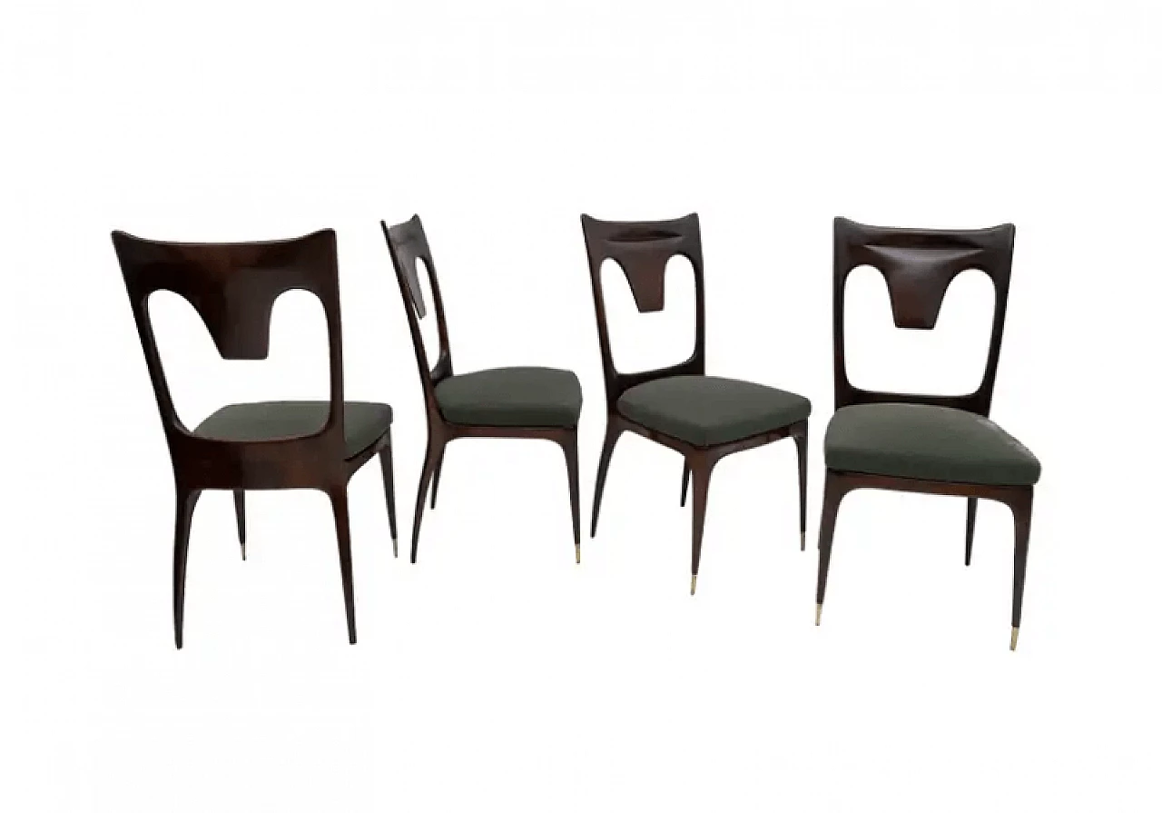 4 Walnut and bouclé dining chairs by Ico & Luisa Parisi, 1950s 1