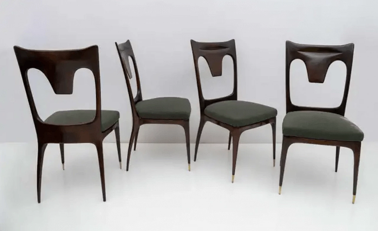 4 Walnut and bouclé dining chairs by Ico & Luisa Parisi, 1950s 2