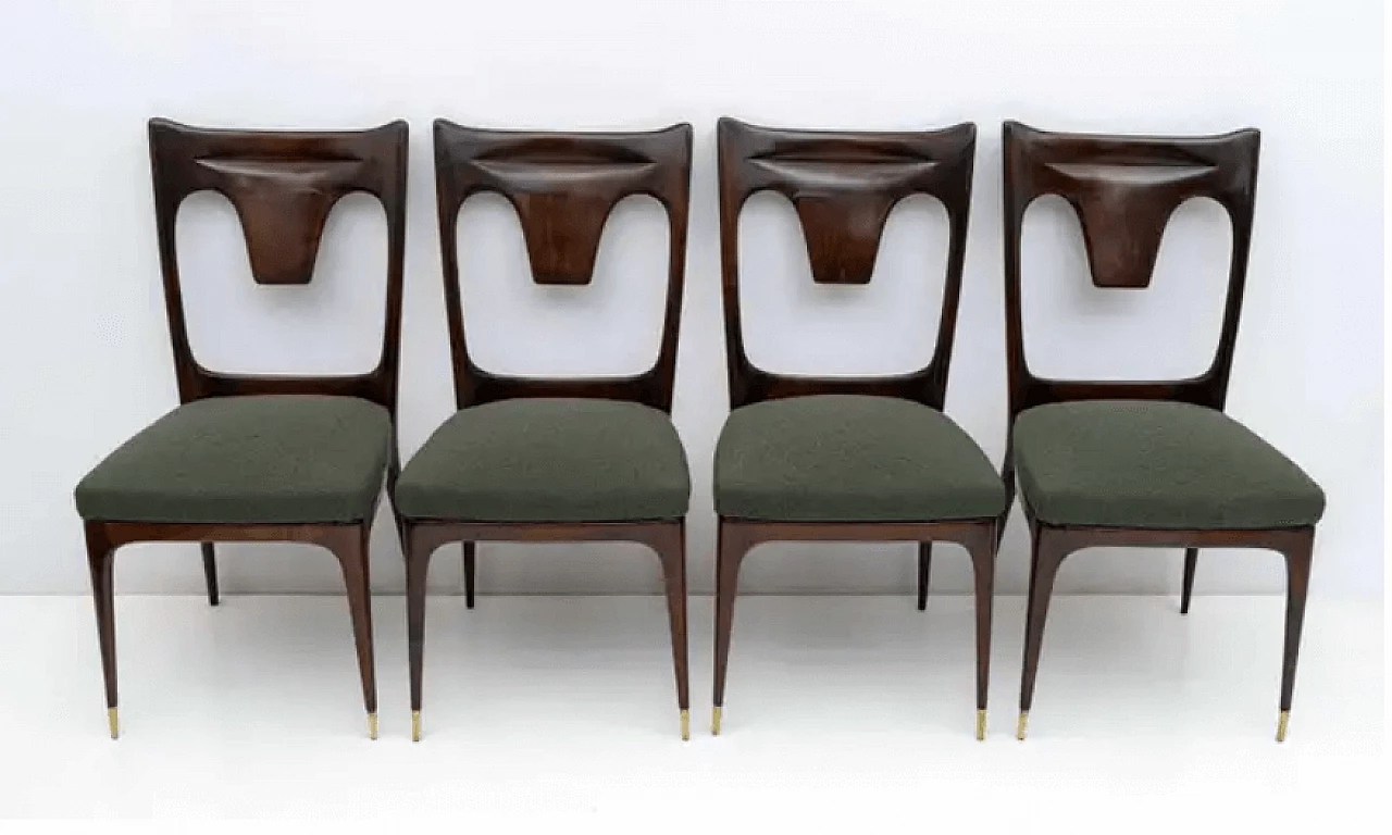 4 Walnut and bouclé dining chairs by Ico & Luisa Parisi, 1950s 8