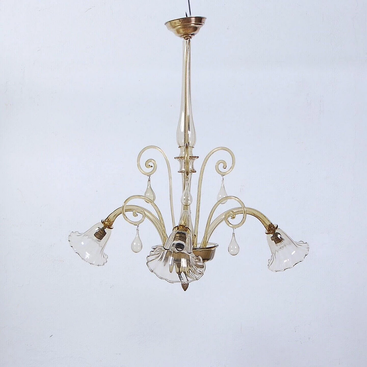 Murano glass chandelier with 3 bells, 1940s 1