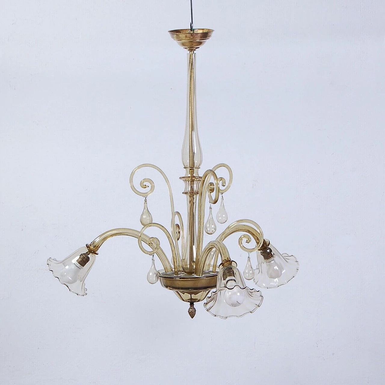 Murano glass chandelier with 3 bells, 1940s 2