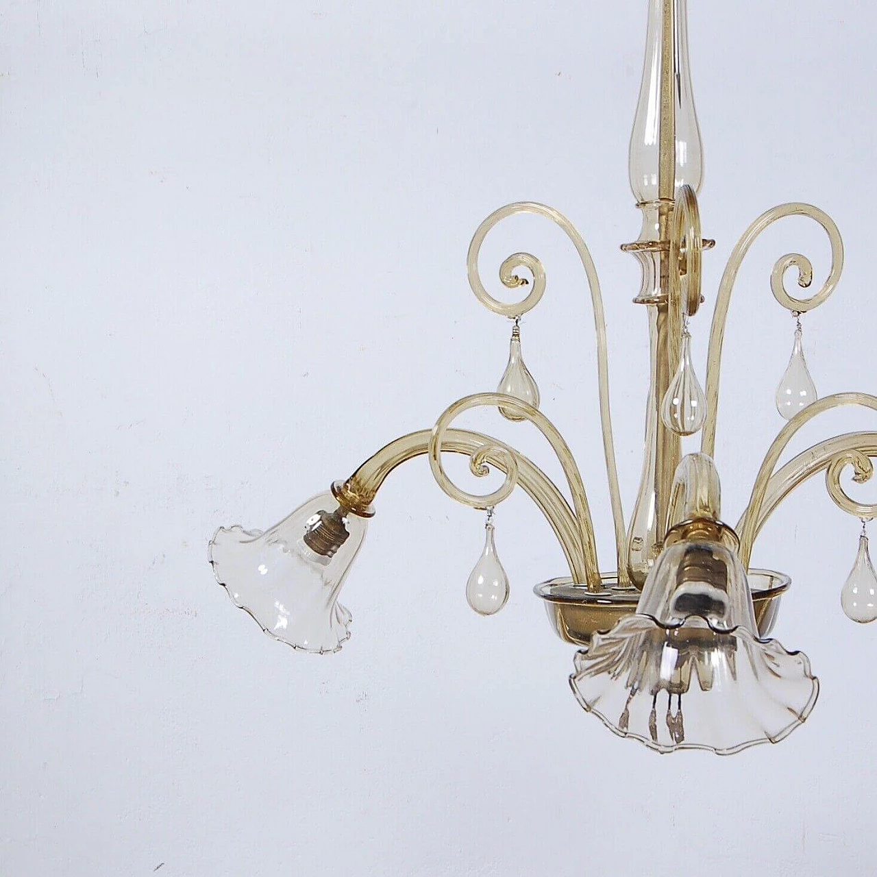 Murano glass chandelier with 3 bells, 1940s 6