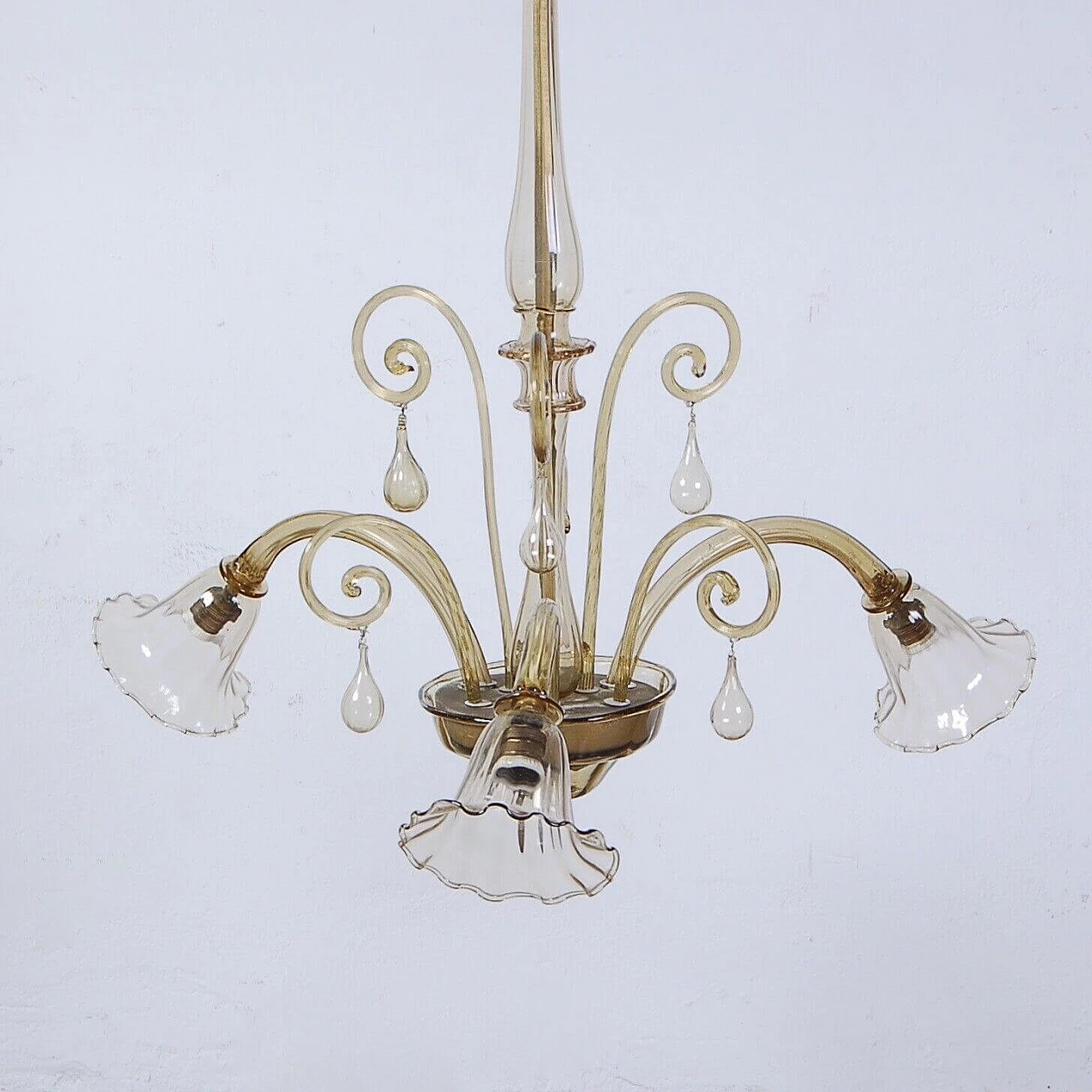 Murano glass chandelier with 3 bells, 1940s 7