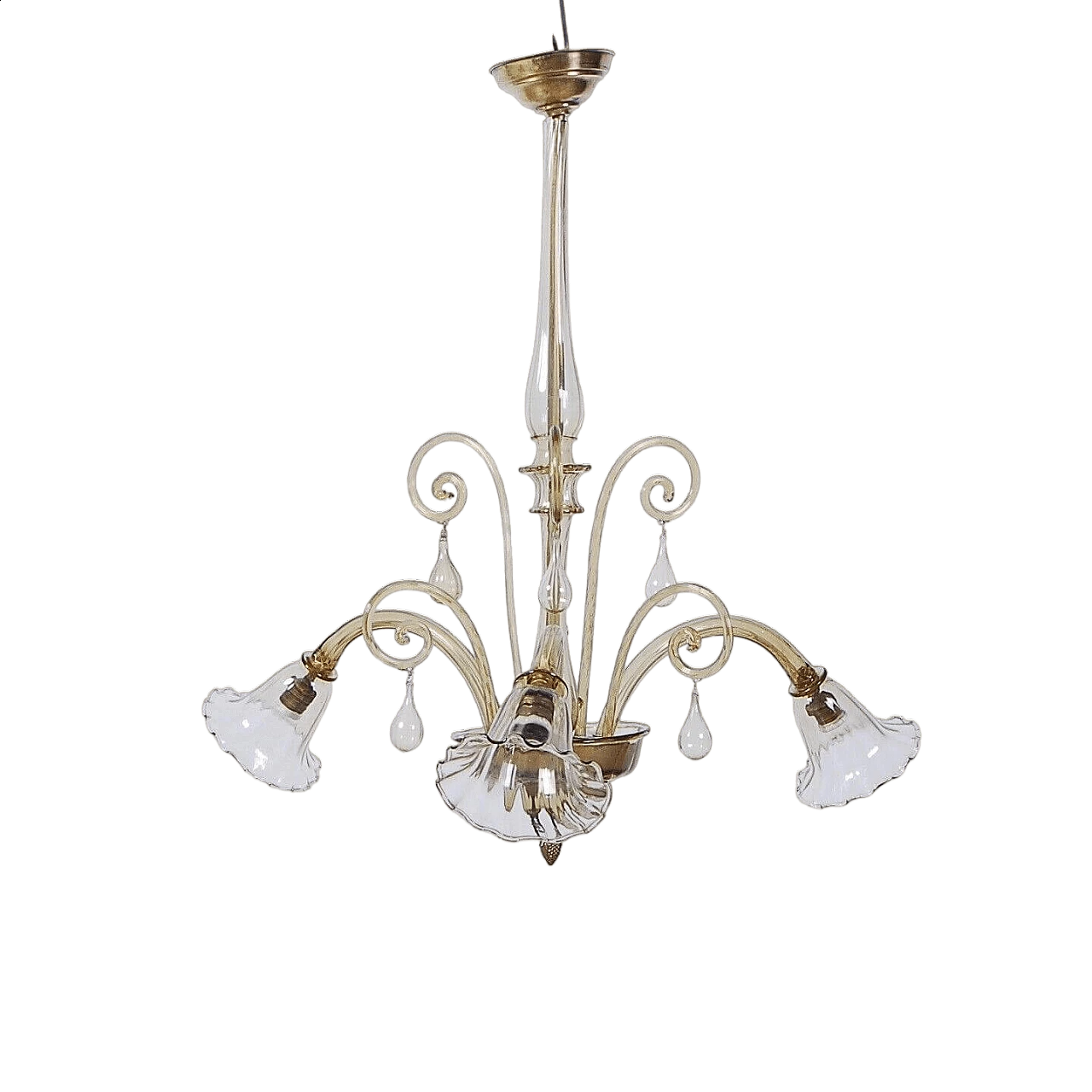 Murano glass chandelier with 3 bells, 1940s 13