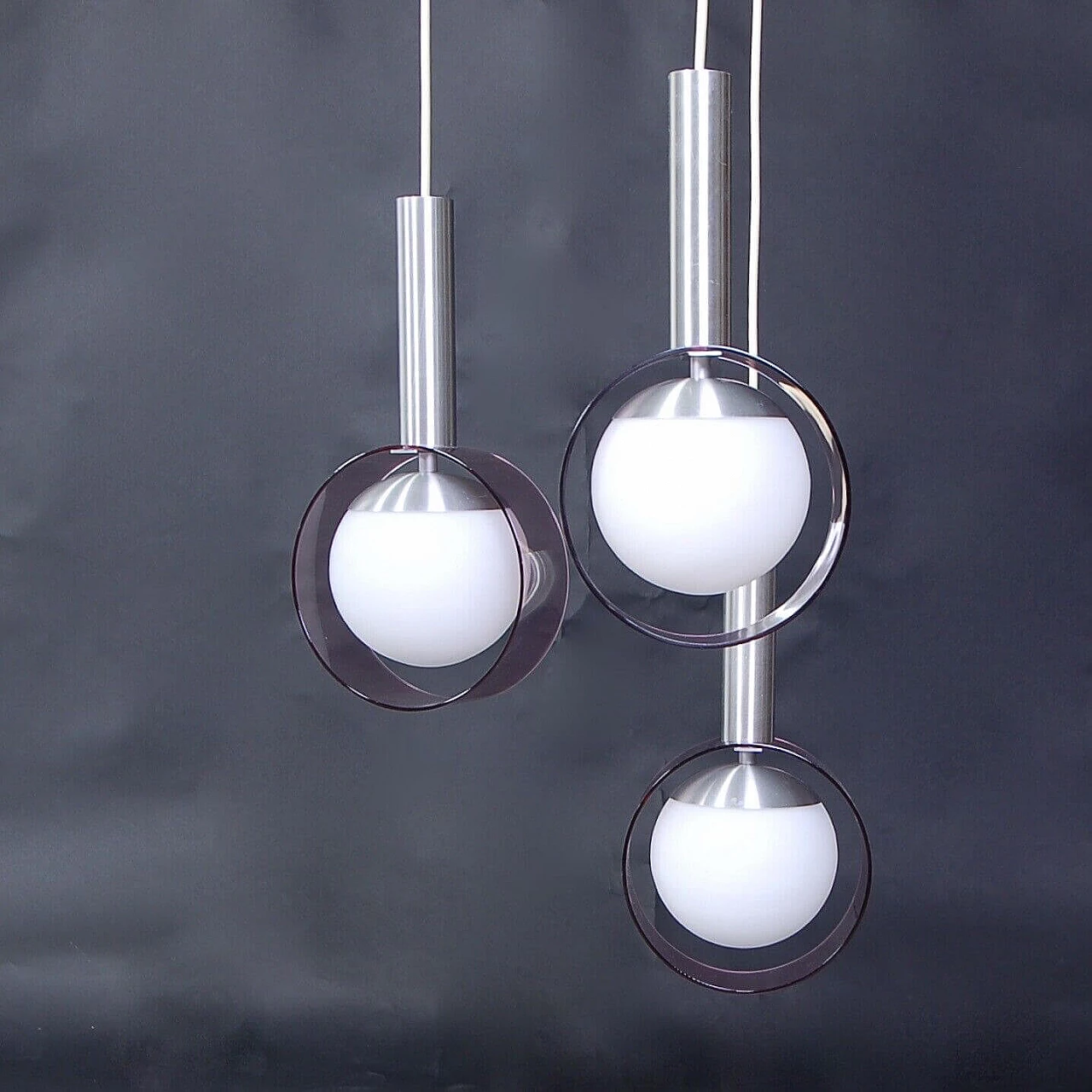 Stilux chandelier with three opaline glass ball pendants, 1960s 5