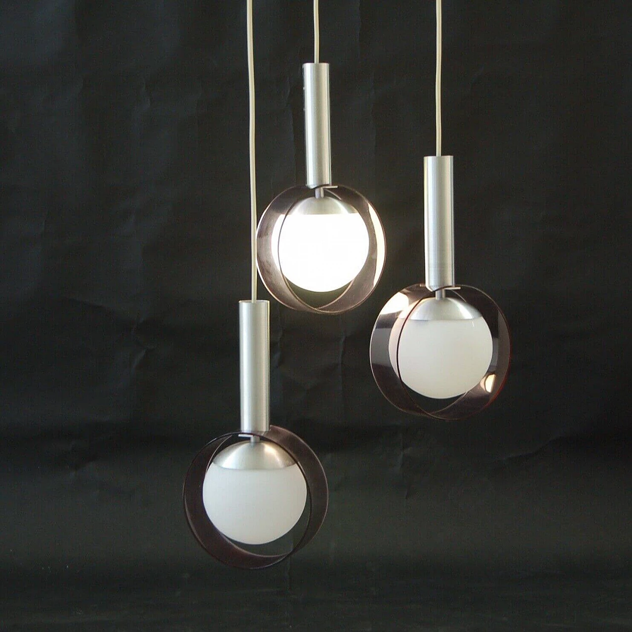 Stilux chandelier with three opaline glass ball pendants, 1960s 8