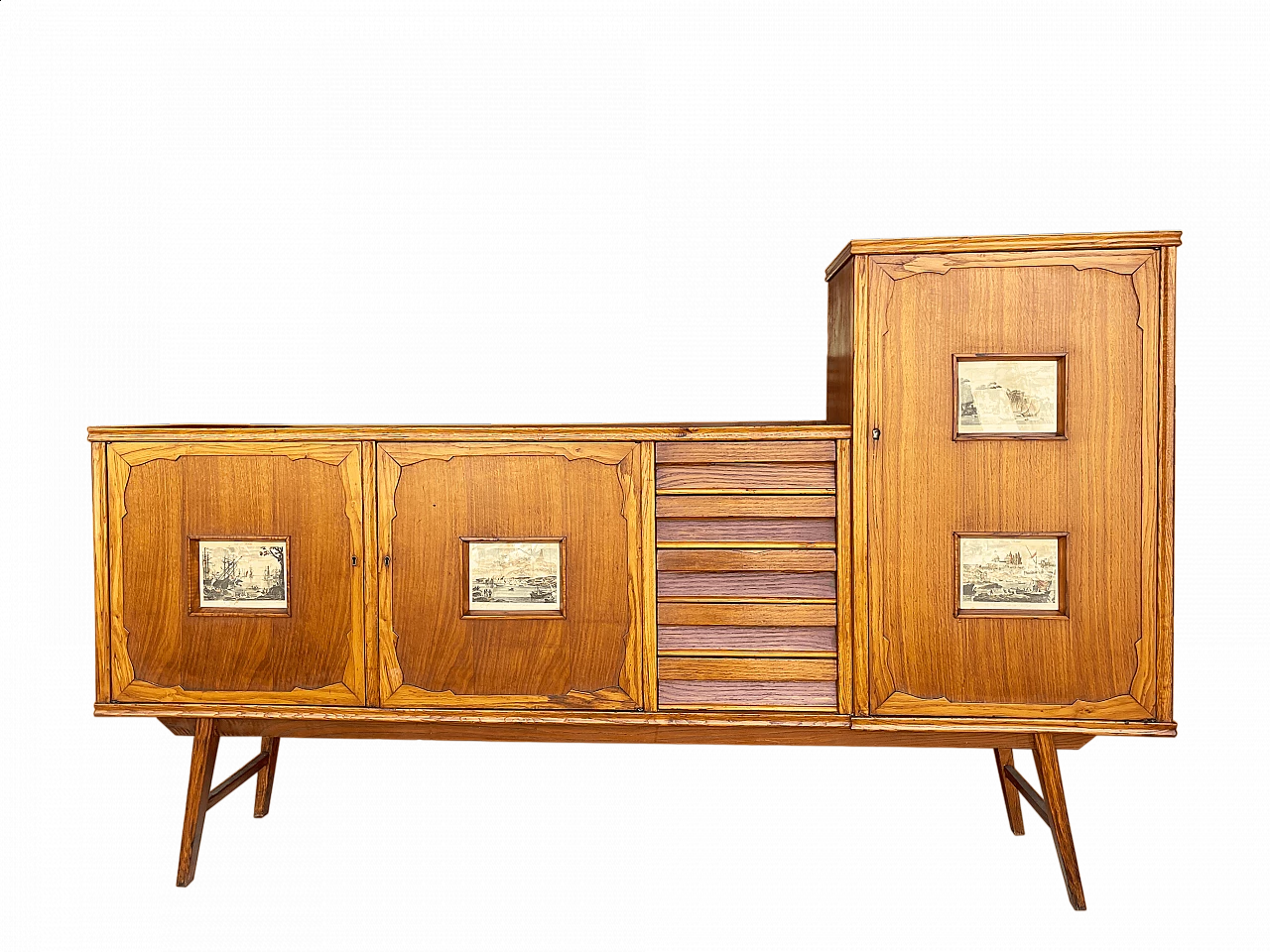 Sideboard in carved, inlaid and decorated oak, 1950s 39