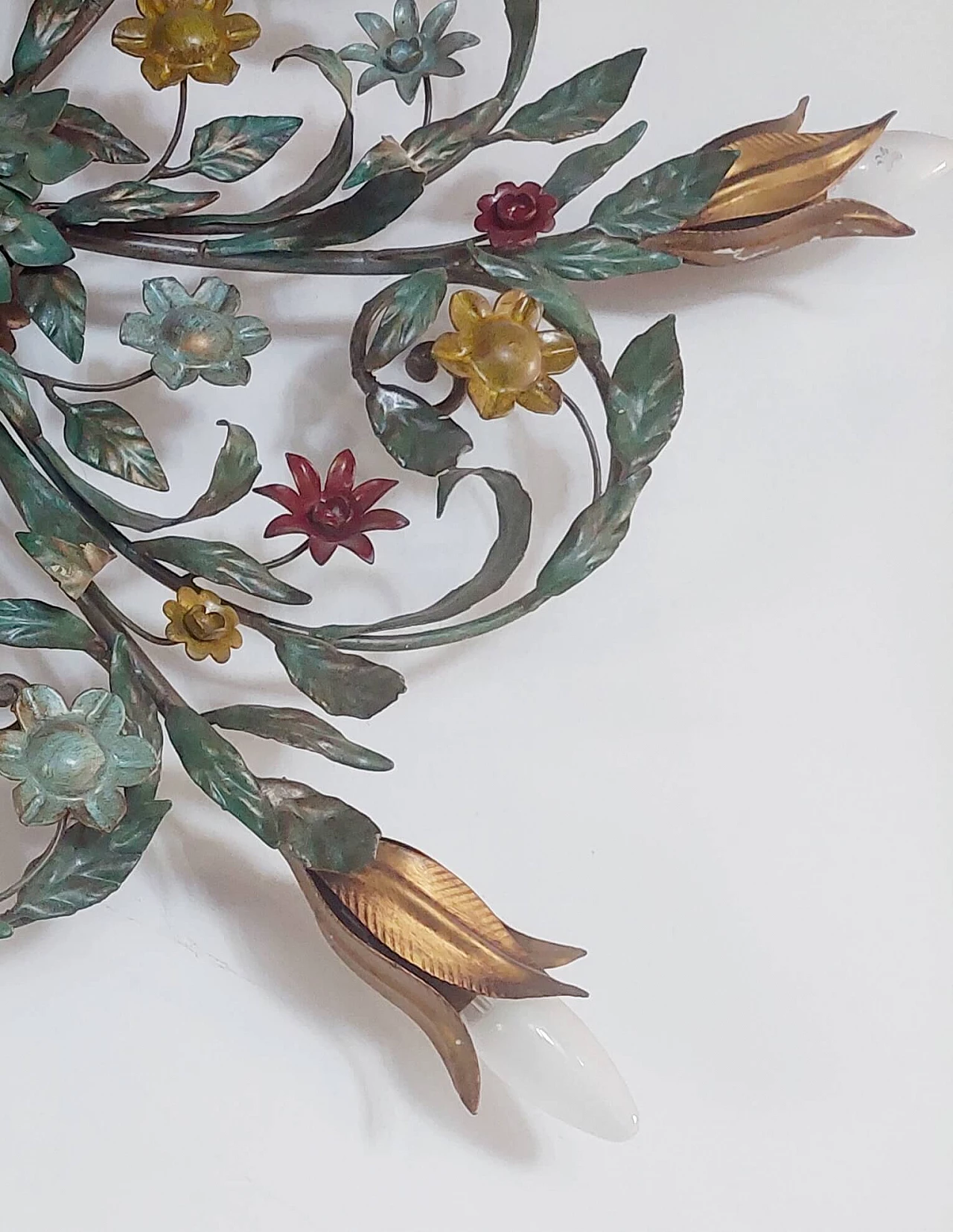 Toleware ceiling lamp with flowers and leaves, 1960s 1