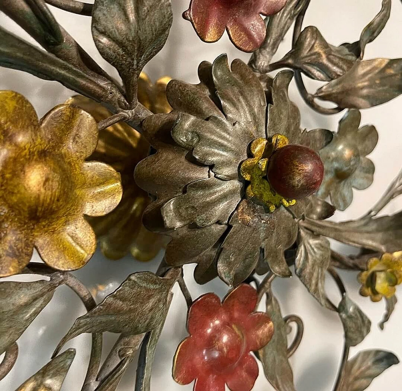 Toleware ceiling lamp with flowers and leaves, 1960s 3