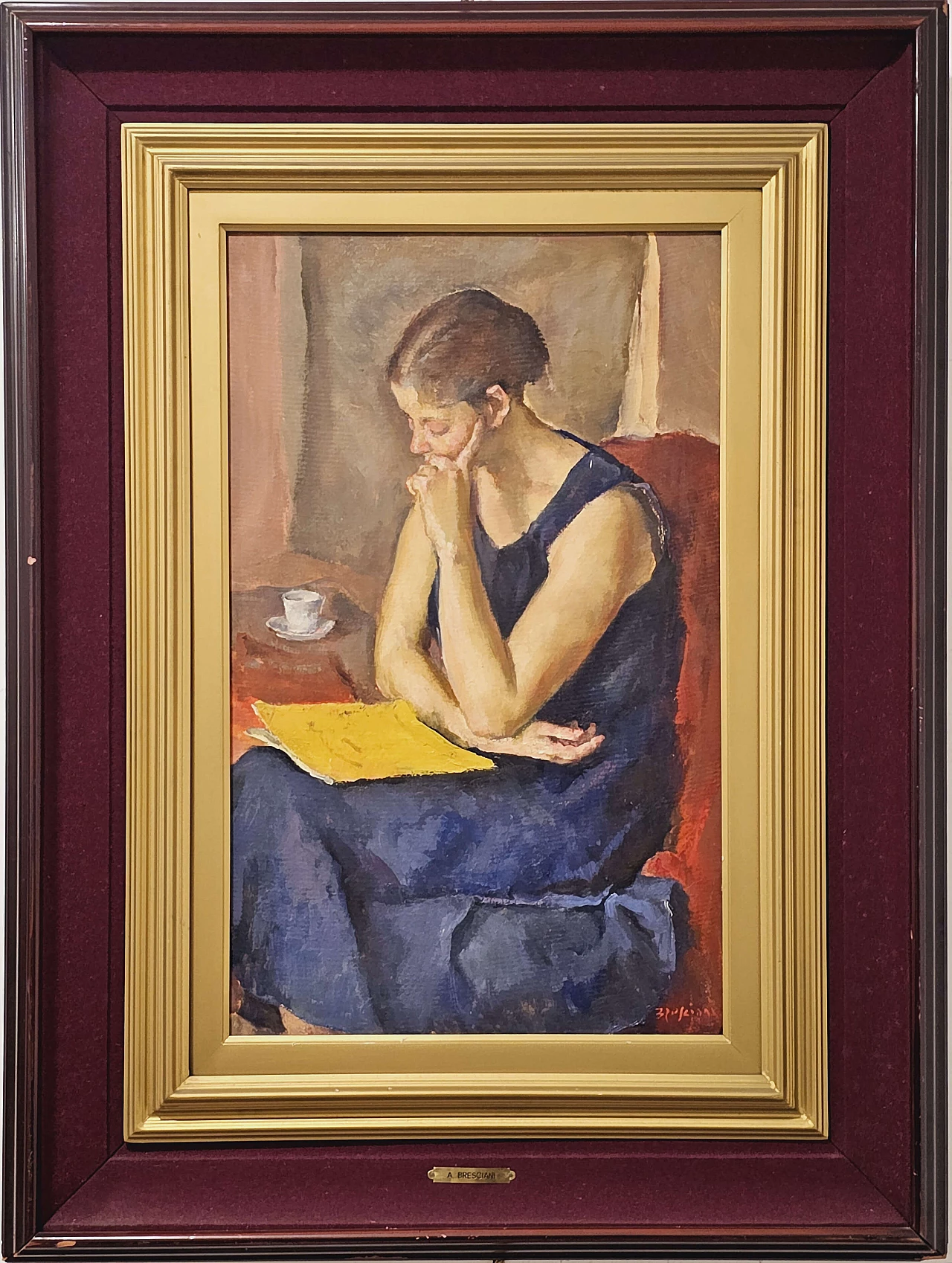 Antonio Bresciani, woman reading, oil painting on cardboard 2