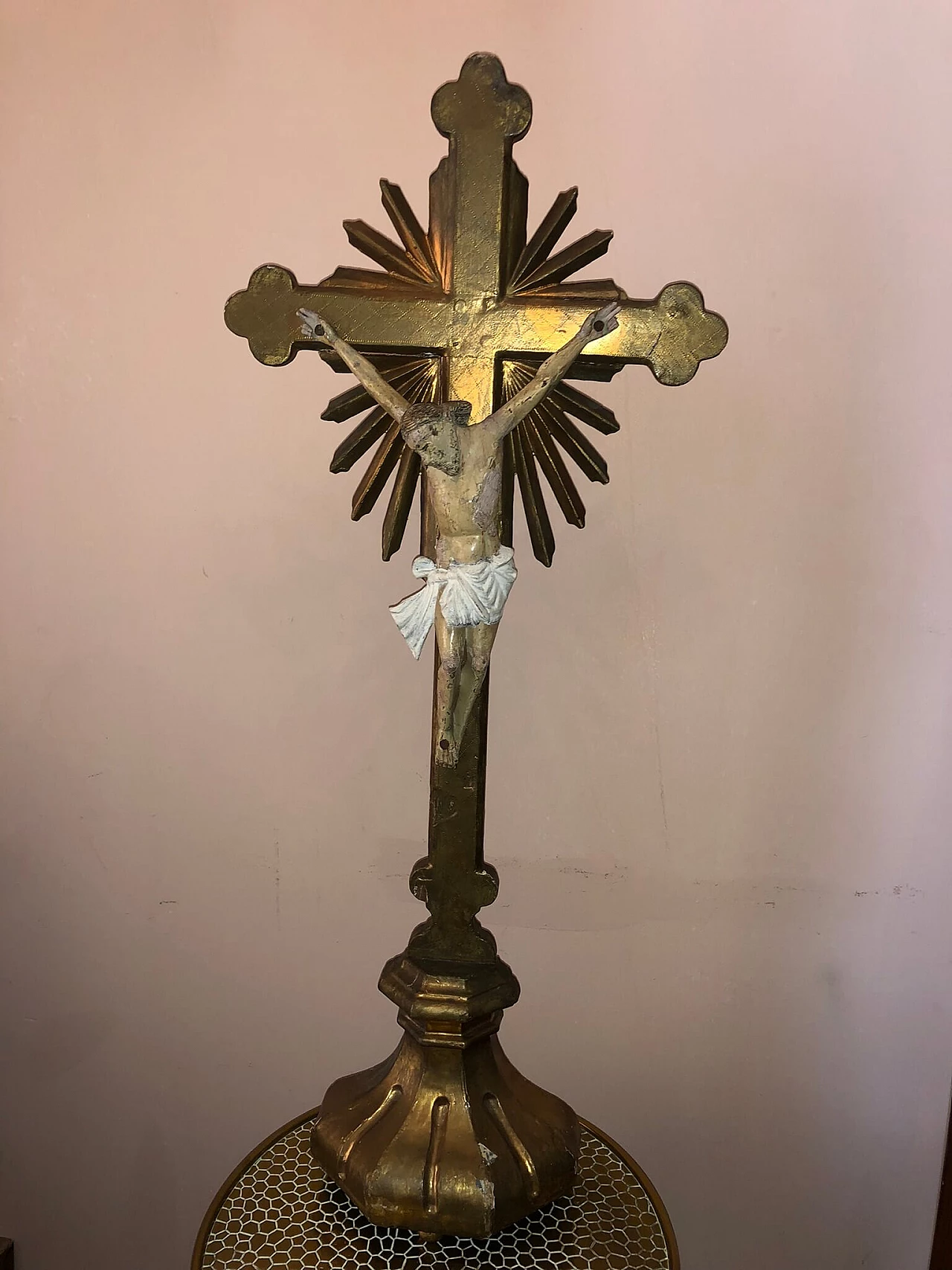 Carved, lacquered, gilded and painted wood crucifix 1