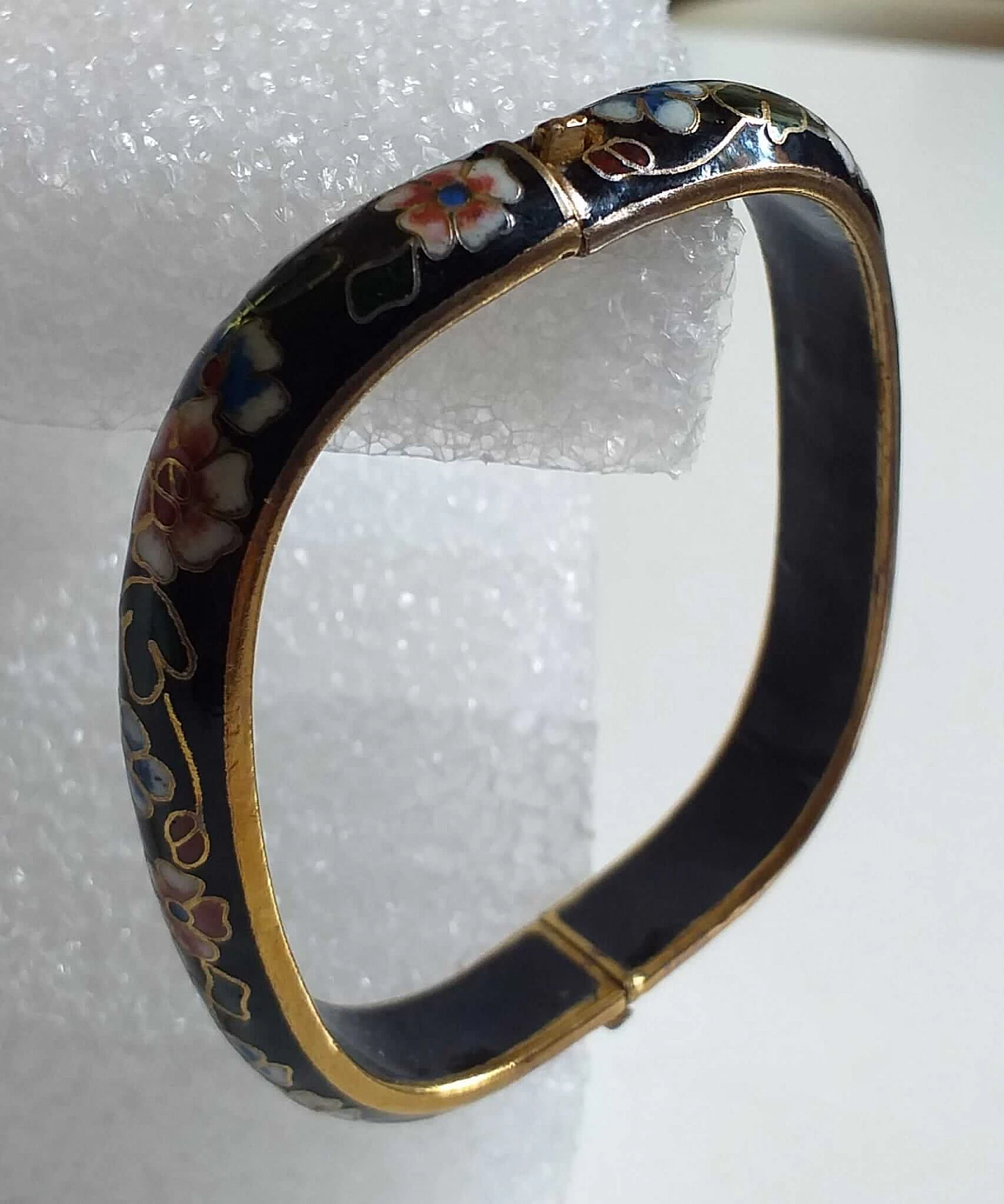 Bracciale rettangolare in smalto nero cloisonnè, anni '40 1